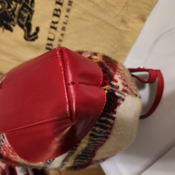 Burberry Plaid Wool Bag with Red Leather Trim - Picture 9 of 16